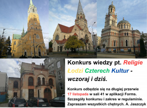 EDUKACJA REGIONALNA - konkurs wiedzy ,,Religie Łodzi Czterech Kultur - wczoraj i dziś".